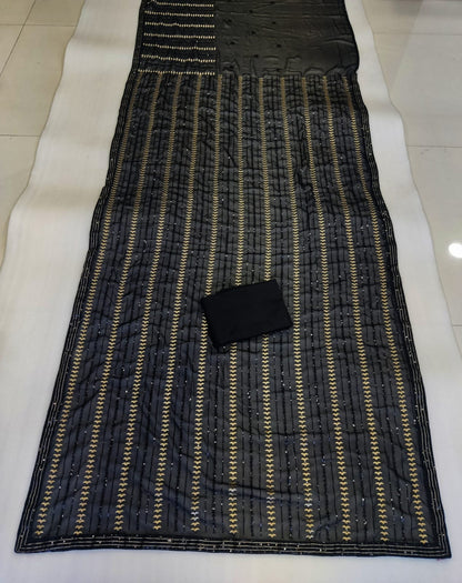 Black Color Sequence Saree in Georgette Fabric