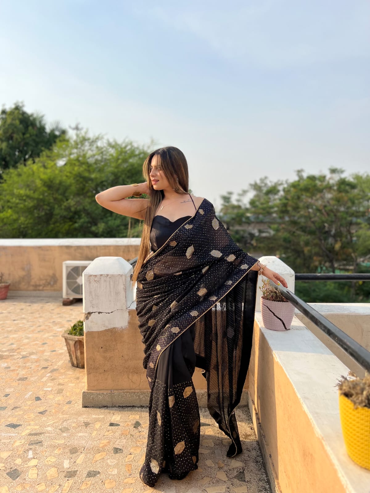 Black Color Beautiful Georgette Saree for Wedding Function