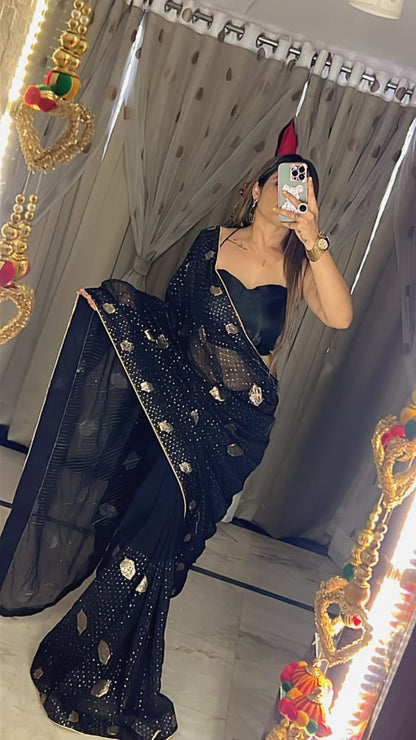 Black Color Beautiful Georgette Saree for Wedding Function