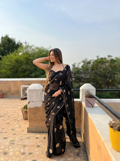 Black Color Beautiful Georgette Saree for Wedding Function