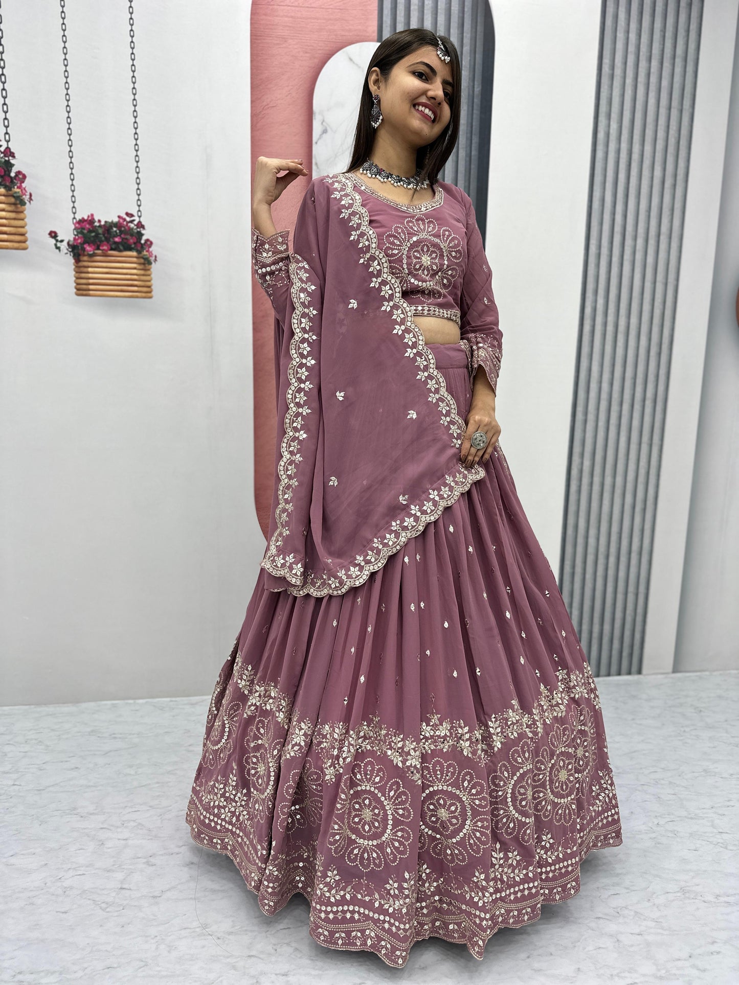 Light Peach Color Beautiful Lehenga Choli In Georgette Fabric