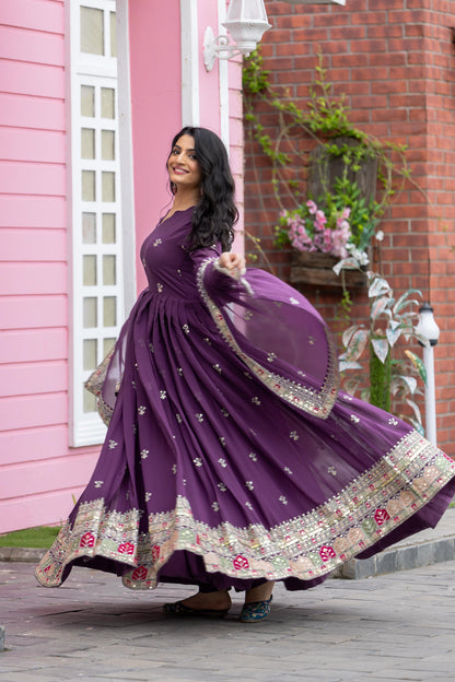 Purple Color Beautiful Anarkali Gown in Georgette Fabric