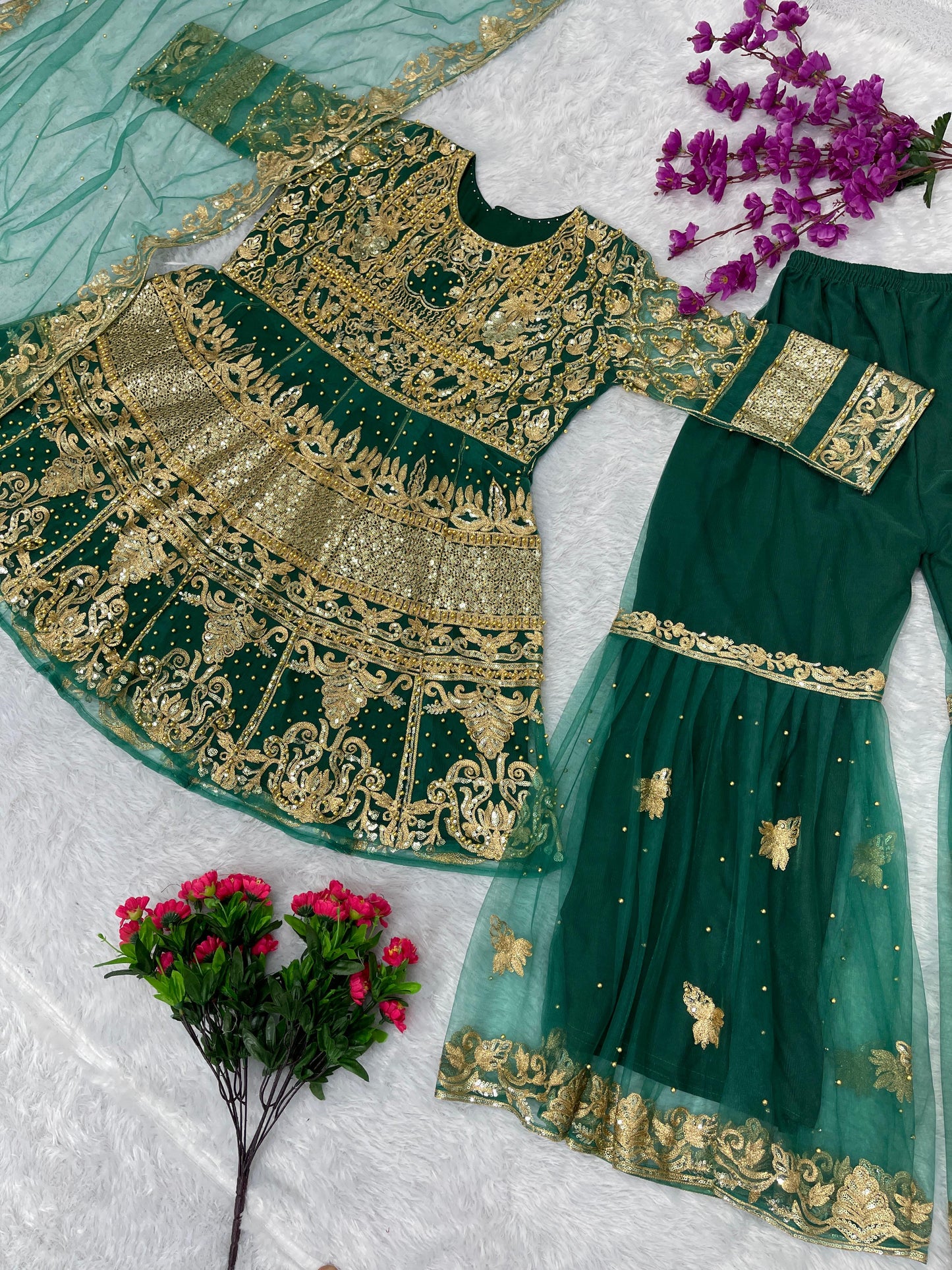 Green Color Beautiful Heavy Partywear Suit