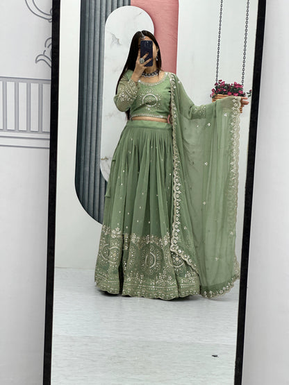 Light Green Color Beautiful Lehenga Choli In Georgette Fabric