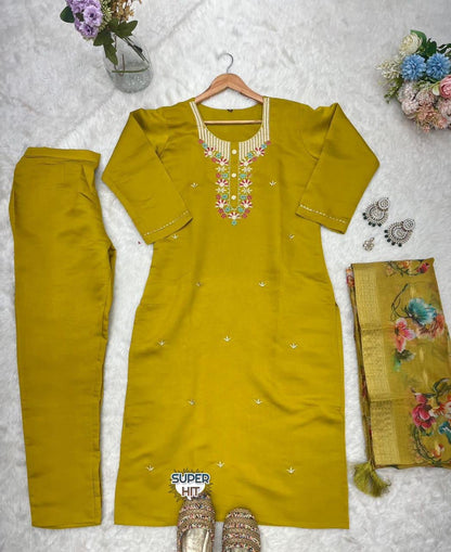 Trending Musturd Color Beautiful Summer Wear Kurti Pent Set