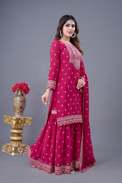 Pink Color Beautiful Partywear Sharara Suit