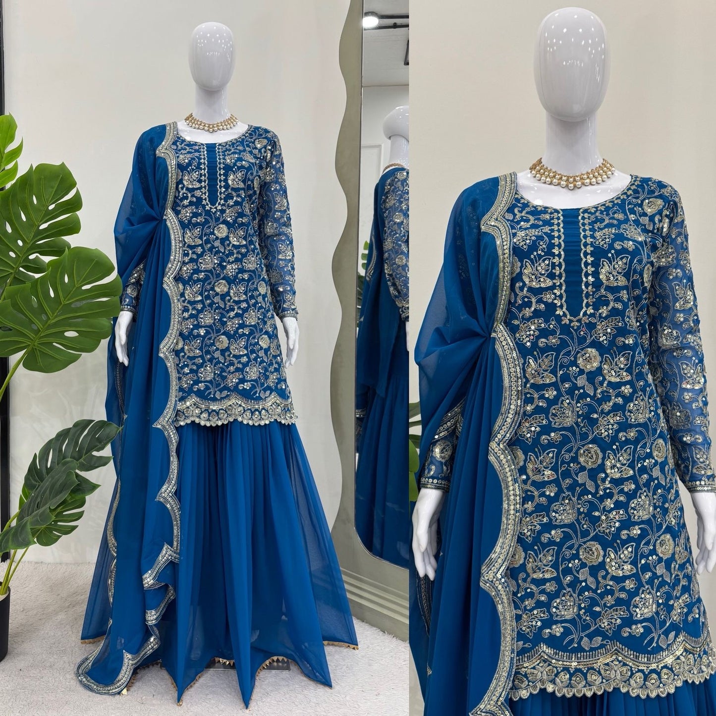 Blue Color Beautiful Sharara Suit For Wedding Function in Georgette Fabric