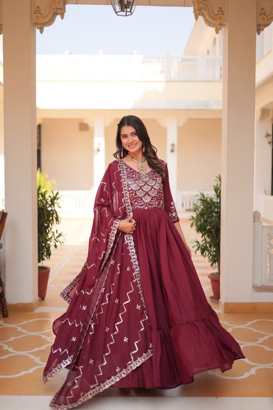 Maroon Color Beautiful Anarkali Dress in Georgette Fabric