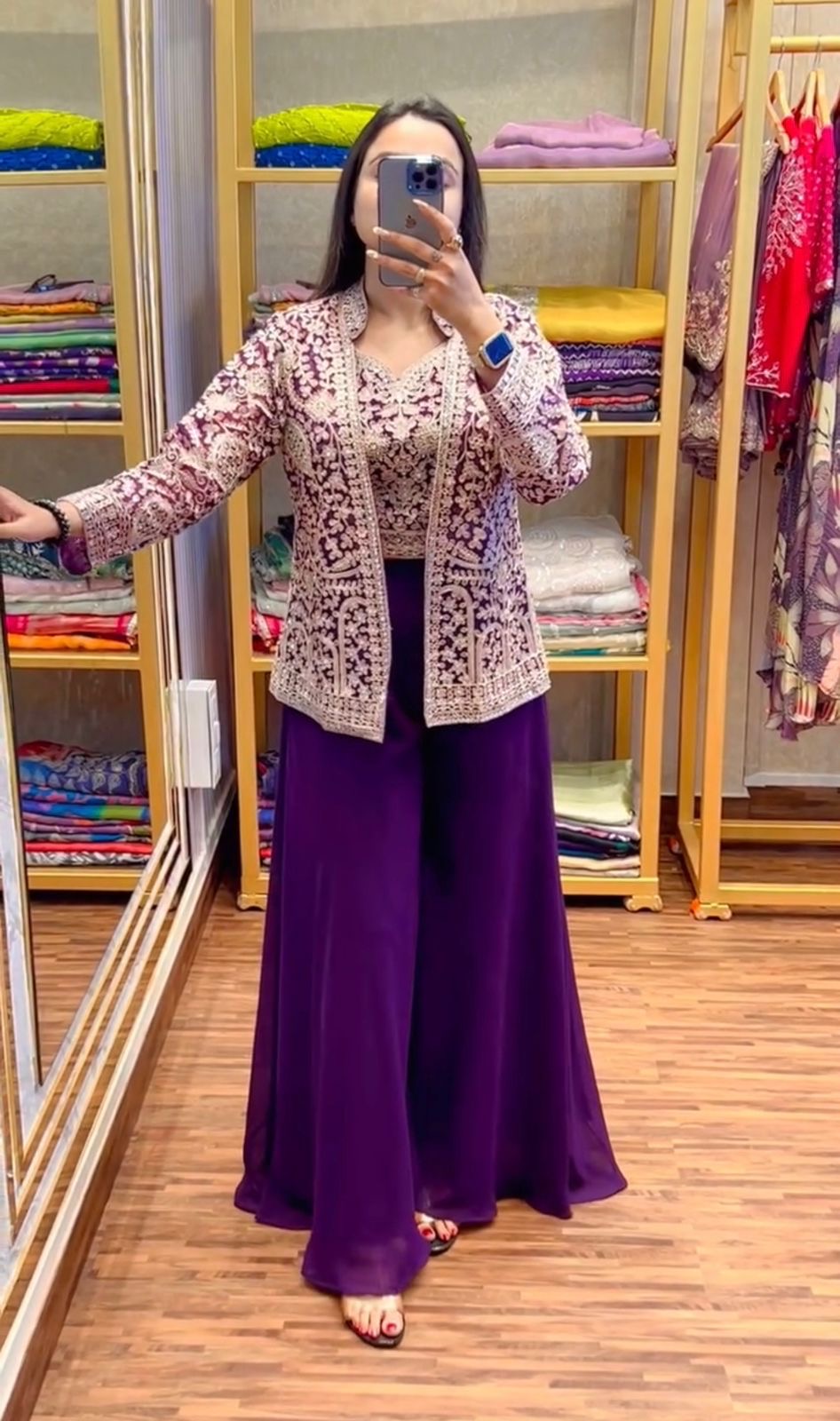 Purple Color Beautiful Plazo Blouse Koti Dress in Georgette Fabric