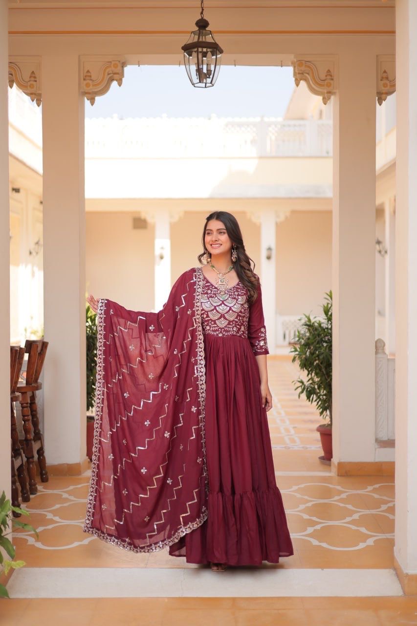 Maroon Color Beautiful Anarkali Dress in Georgette Fabric