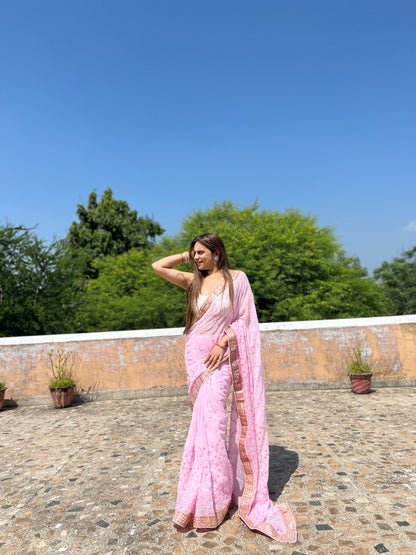 Pink Shaded Color Beautiful Georgette Fabric Saree Buy It now.