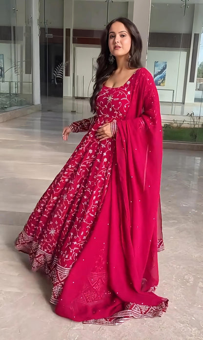 DArk Pink Color Partywear Anarkali Gown For wedding Function