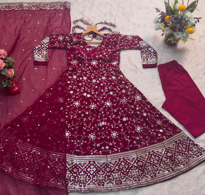 DArk Pink Color Partywear Anarkali Gown For wedding Function