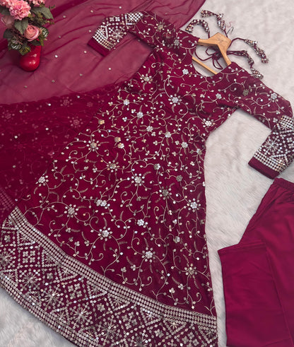 DArk Pink Color Partywear Anarkali Gown For wedding Function