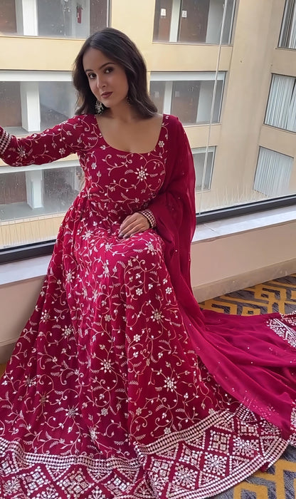 DArk Pink Color Partywear Anarkali Gown For wedding Function