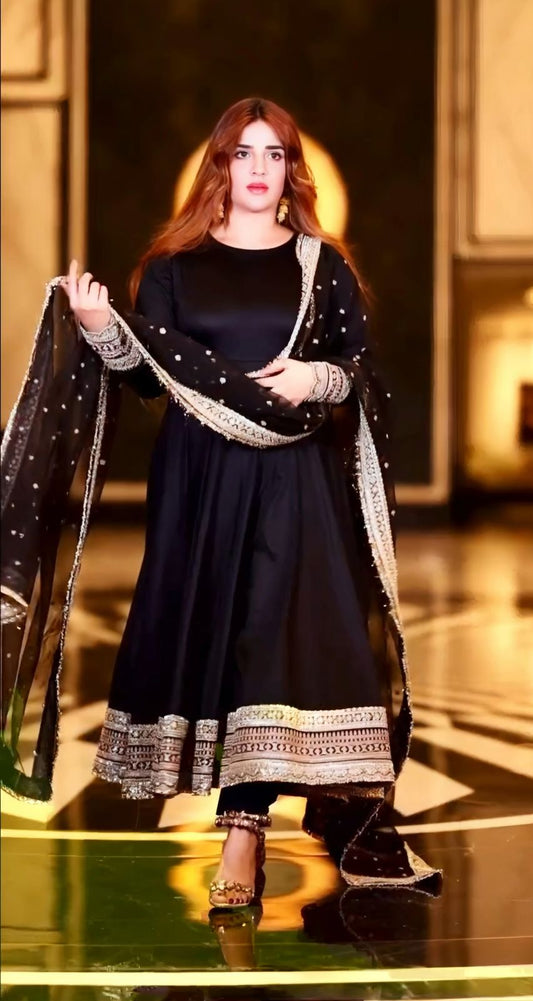 Black Color Beautiful Anarkali Dress in Rayon Fabric