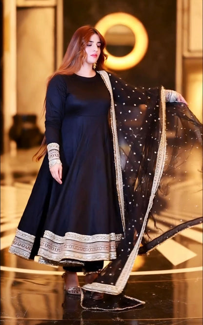Black Color Beautiful Anarkali Dress in Rayon Fabric