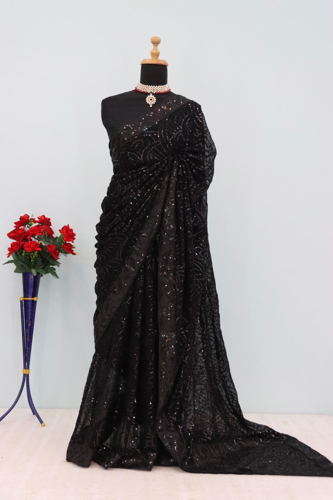 Black Color Beautiful Georgette Partywear Saree