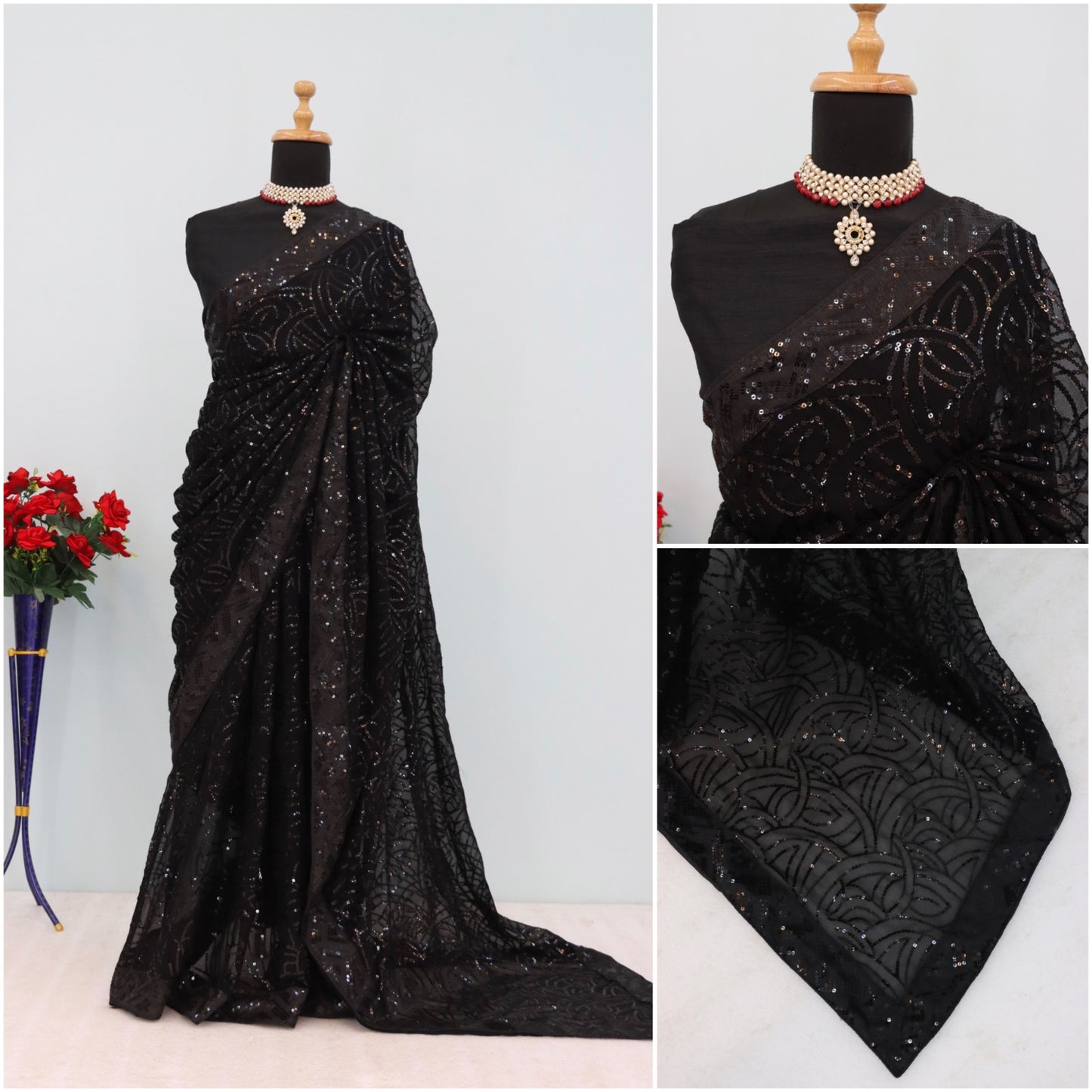 Black Color Beautiful Georgette Partywear Saree