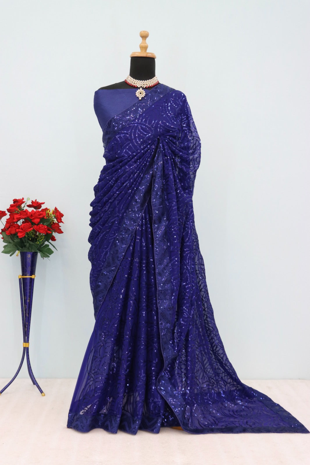 Blue Color Beautiful Georgette Partywear Saree