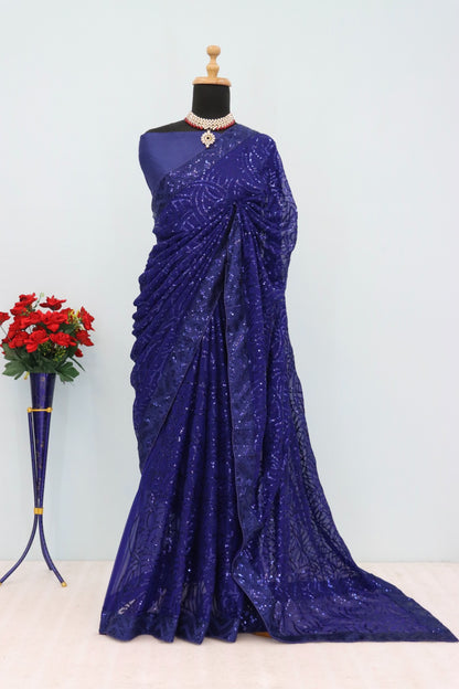 Blue Color Beautiful Georgette Partywear Saree