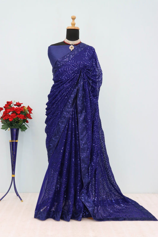 Blue Color Beautiful Georgette Partywear Saree