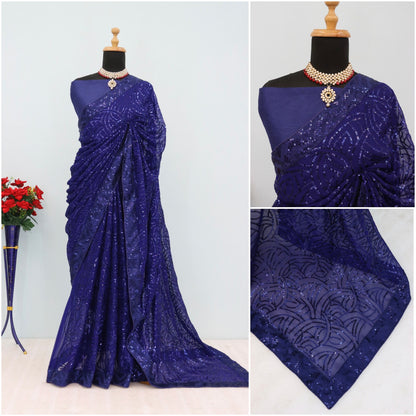 Blue Color Beautiful Georgette Partywear Saree