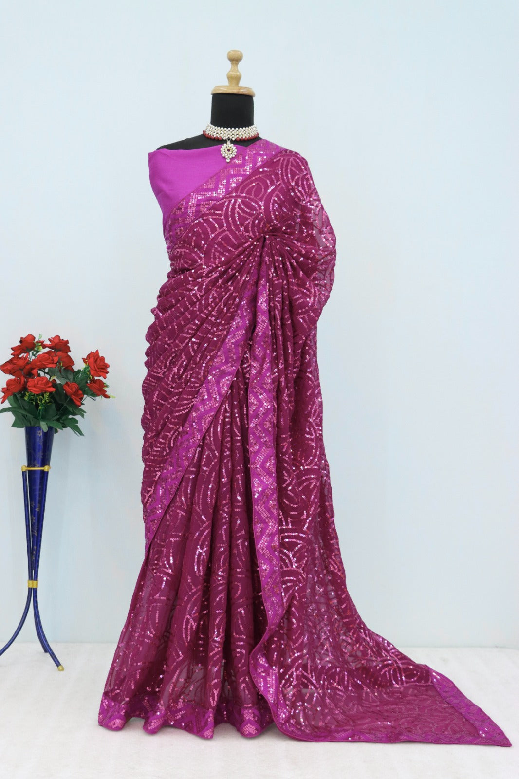 Purple Color Beautiful Georgette Partywear Saree