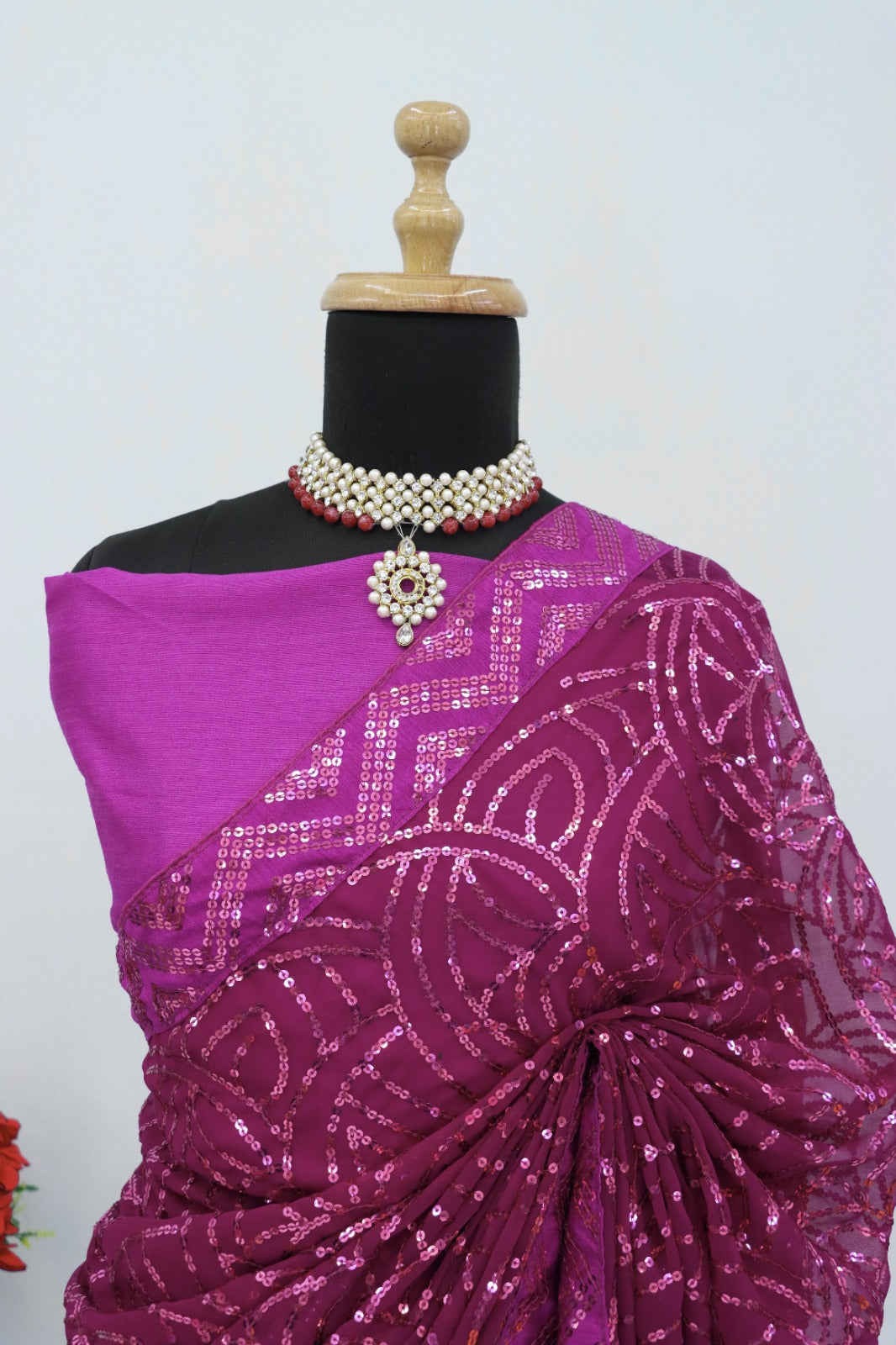 Purple Color Beautiful Georgette Partywear Saree