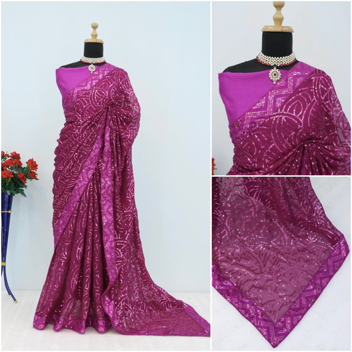 Purple Color Beautiful Georgette Partywear Saree