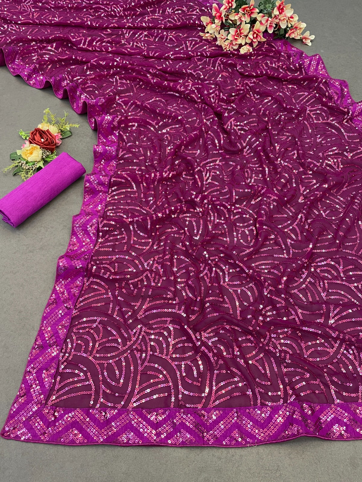 Purple Color Beautiful Georgette Partywear Saree