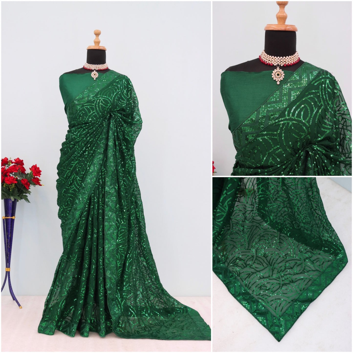 Green Color Beautiful Georgette Partywear Saree