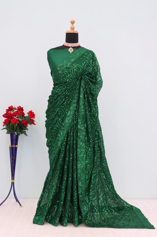 Green Color Beautiful Georgette Partywear Saree