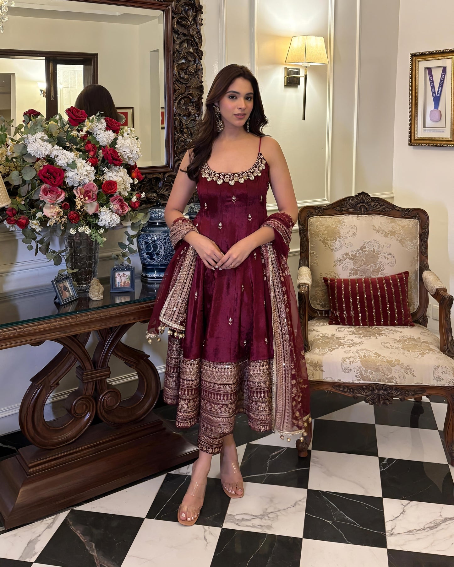 Pure Vichitra Silk Premium Quality Maroon Anarkali Suit Set