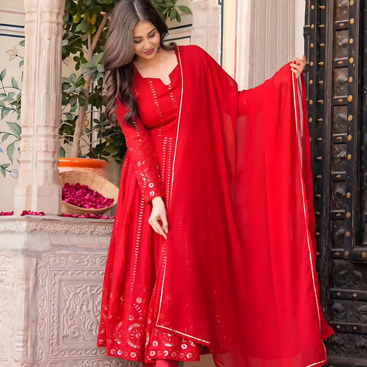 Red Color Beautiful Partywear Anarkali Gown in Georgette Fabric