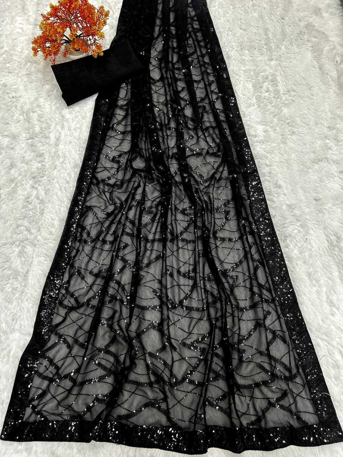 Fancy Saree In Georgette Fabric in black color