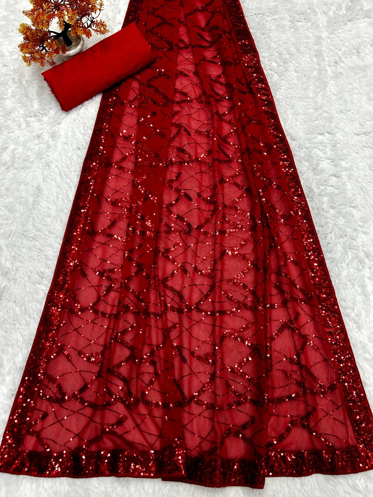 Fancy Saree In Georgette Fabric in Red color