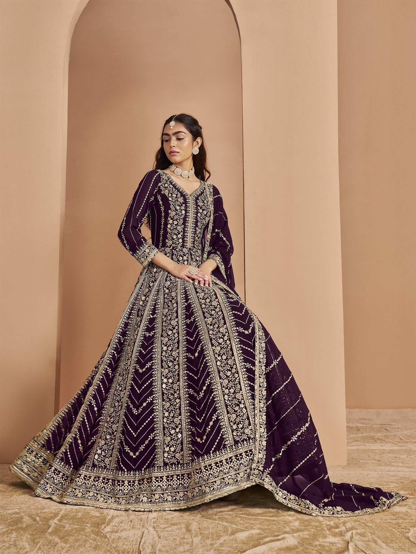 Purple Color Beautiful Georgette Anarkali Suit For upcoming Wedding