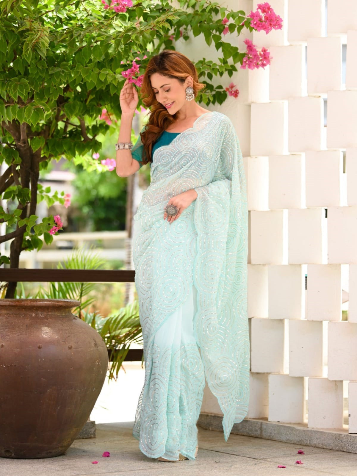 Sky Blue Color Beautiful Fancy Saree For Wedding Function