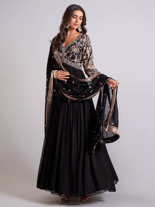 Black Color Beautiful ANakrali gown in Georgette FAbric