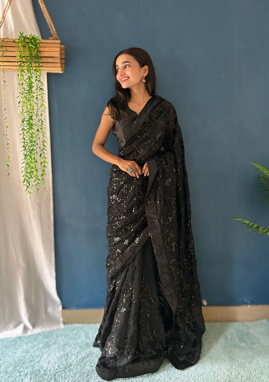 Beautiful Sequance Saree in Black Color In Georgette fAbric