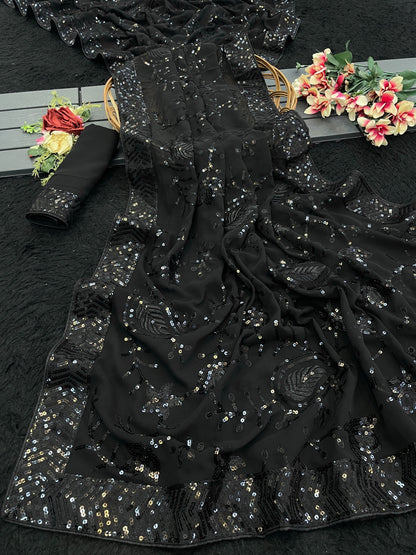 Beautiful Sequance Saree in Black Color In Georgette fAbric