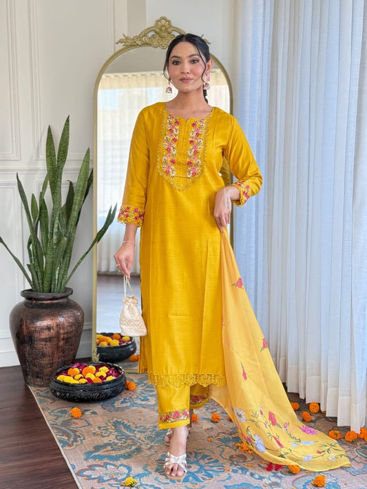 Yellow Color Silk Suit For Small Kitty Party