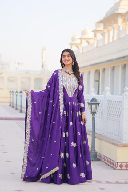 Purple Color Beautiful Anarkali Gown In Gerogette Fabric