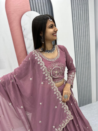 Light Peach Color Beautiful Lehenga Choli In Georgette Fabric