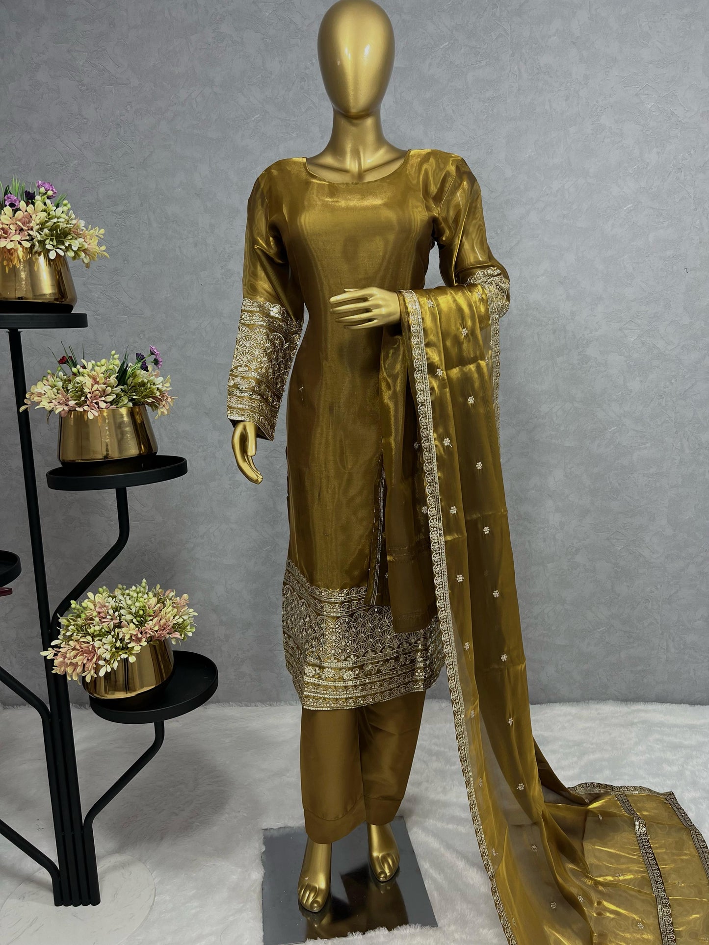 Gold Color Partywear Dress in Jimmy Choo Fabric