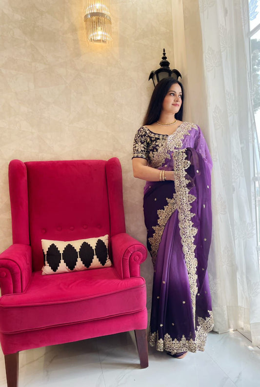 Beautiful Sequence Saree In Purple Shade in Georgette fabric