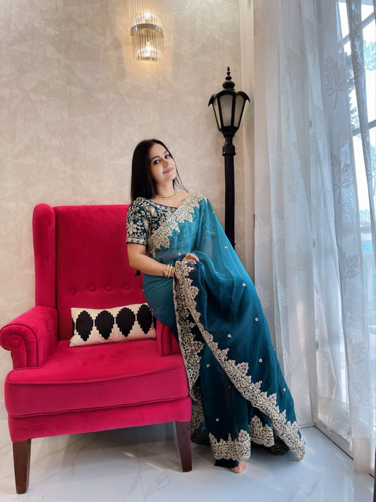 Beautiful Sequence Saree In Blue Shade in Georgette fabric