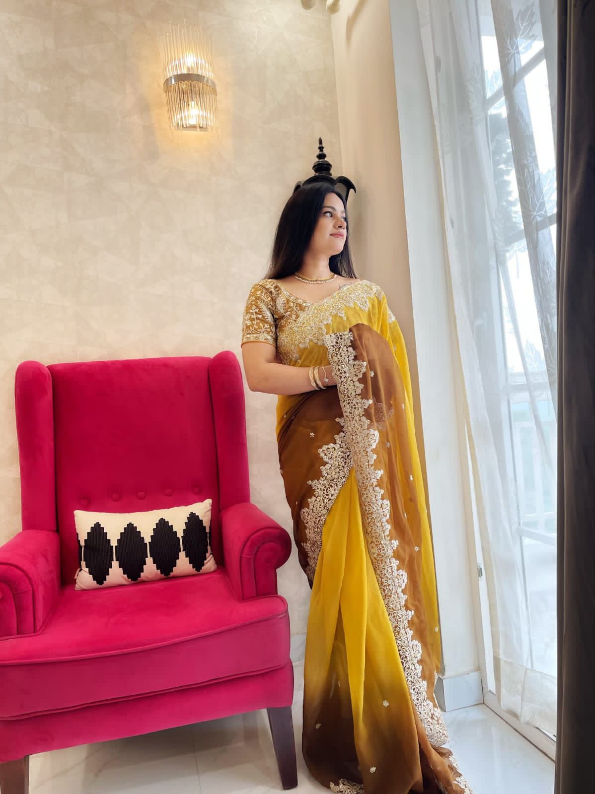 Beautiful Sequence Saree In Yellow Shade in Georgette fabric