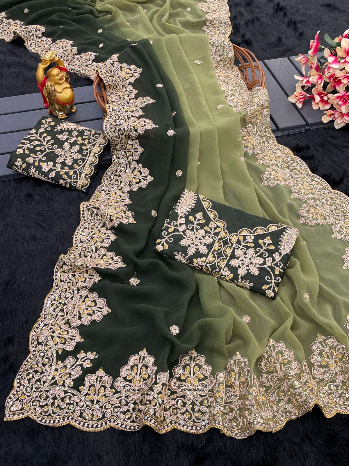 Beautiful Sequence Saree In Green Shade in Georgette fabric